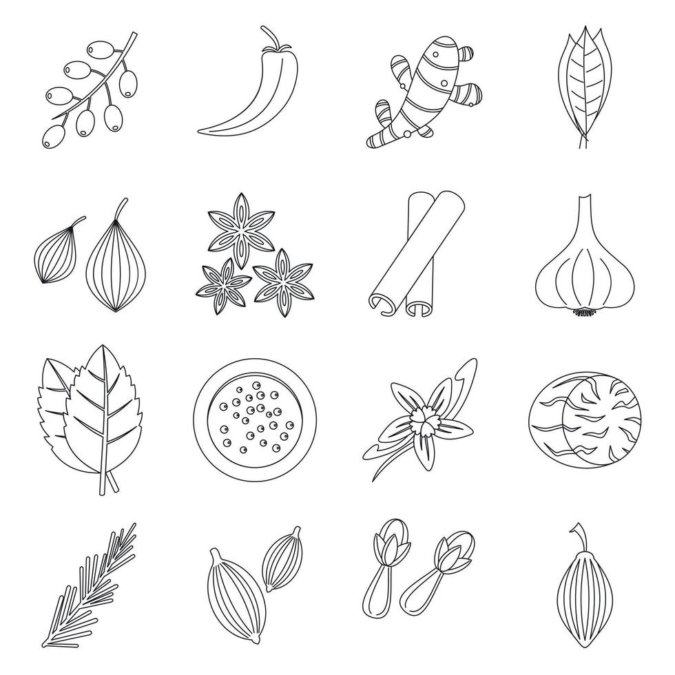 Spice icons set, outline style vector