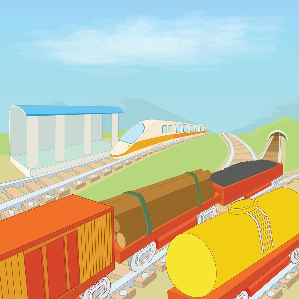 Railway concept, cartoon style vector