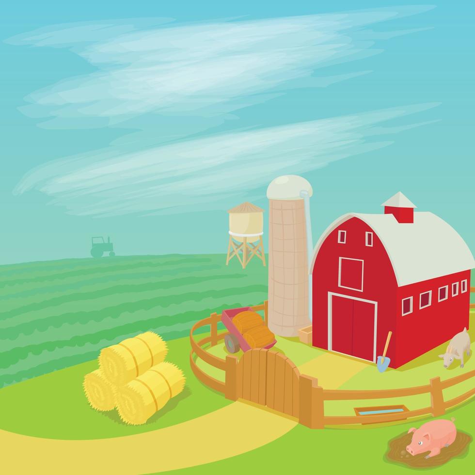 Farm landscape concept, cartoon style vector