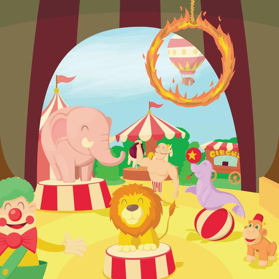Circus concept scene, cartoon style vector