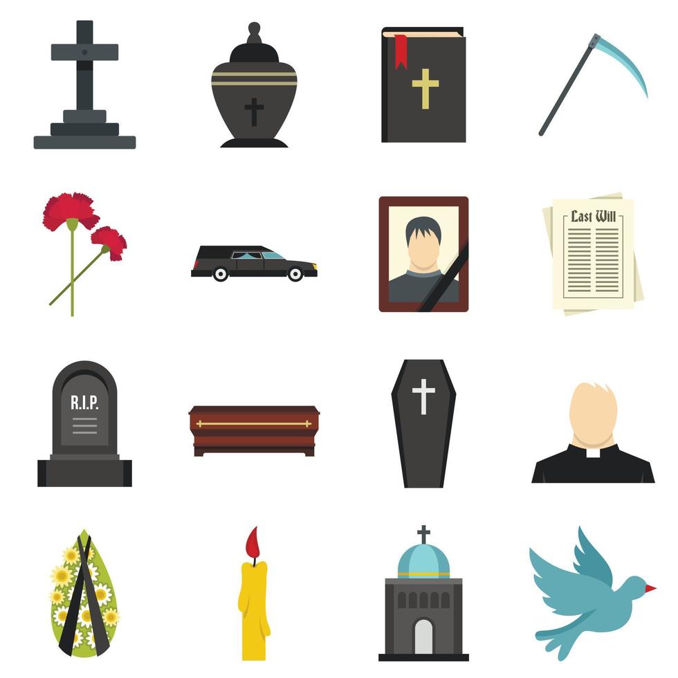 conjunto funerario iconos planos vector