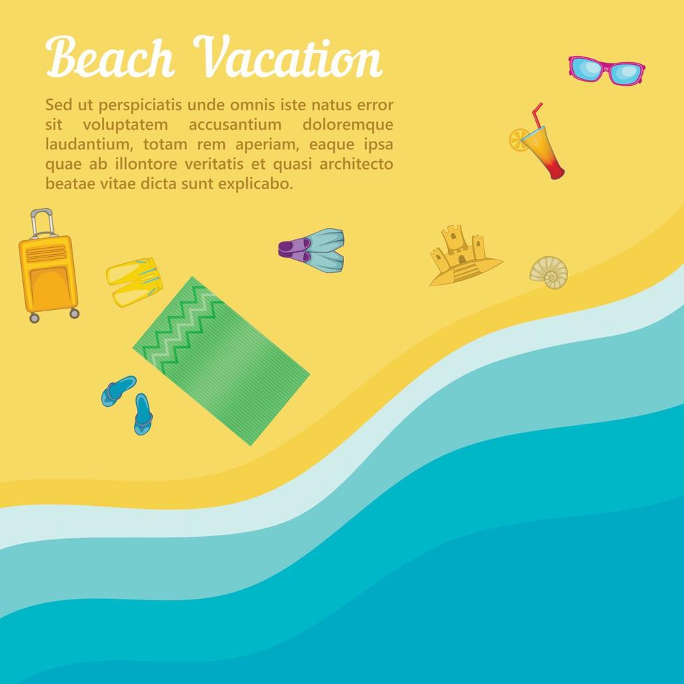 Sea rest concept beach, cartoon style vector