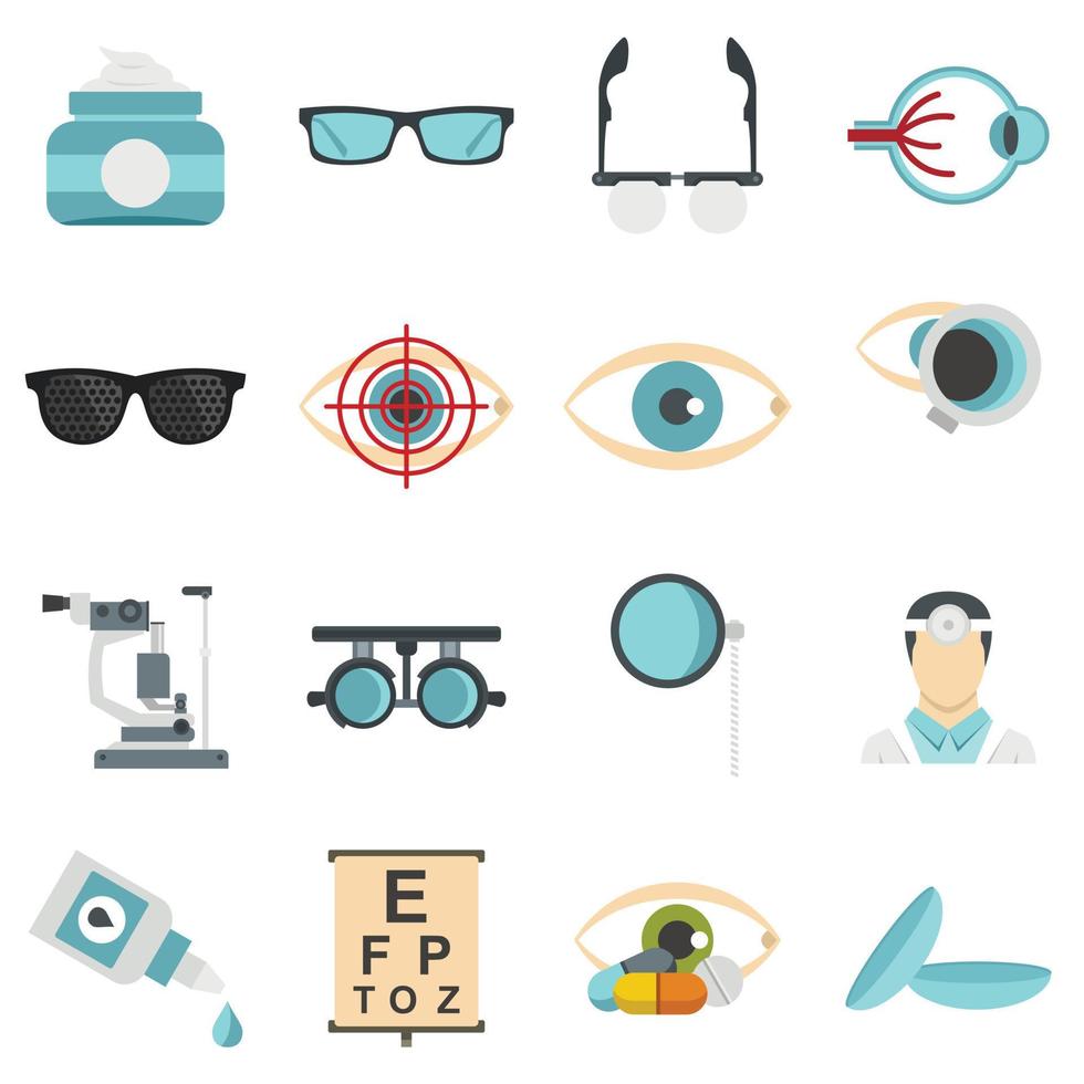 Ophthalmologist tools set flat icons vector