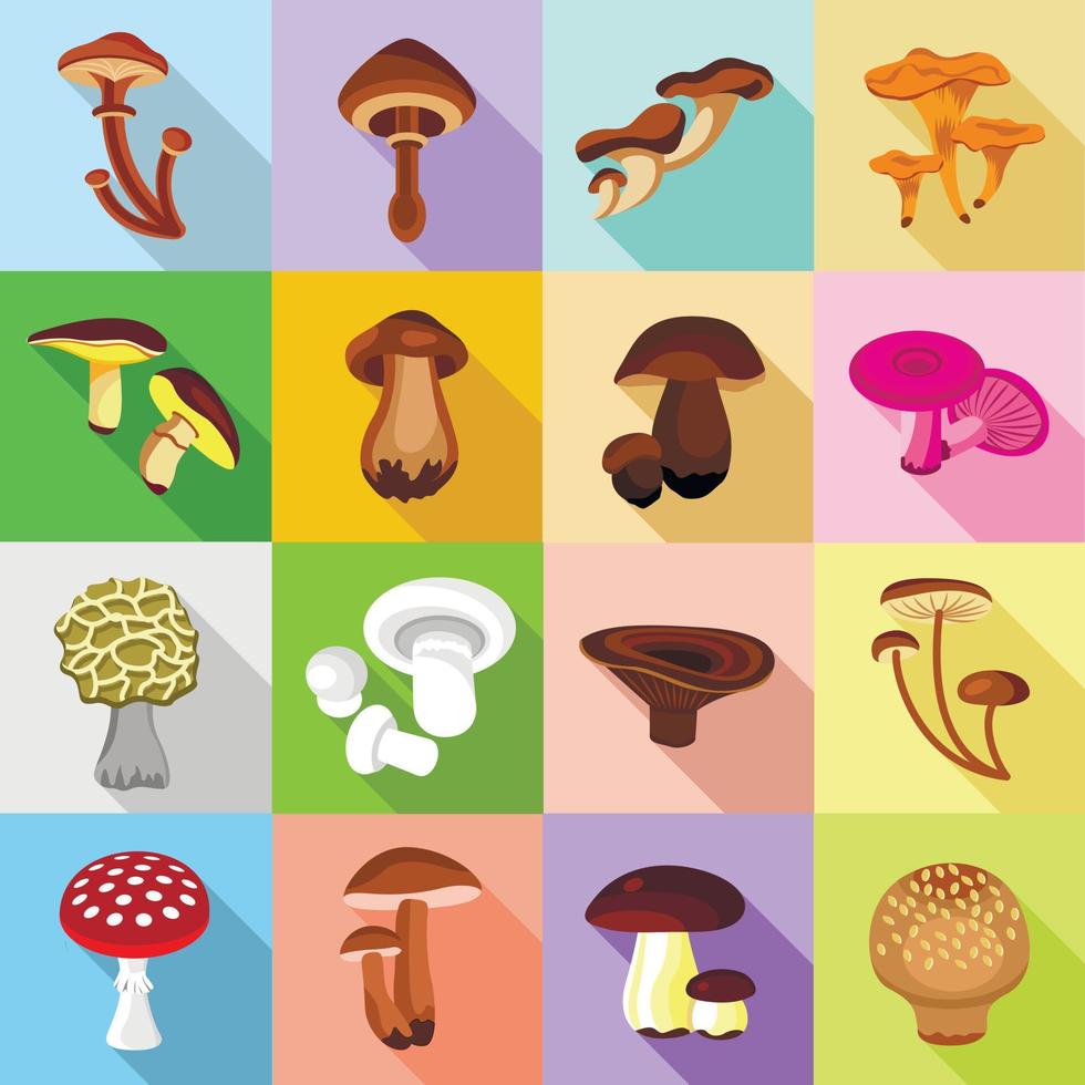 Mushroom icons set, flat style vector