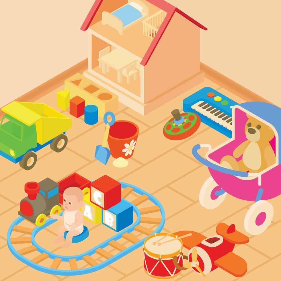 Toys room concept, cartoon style vector