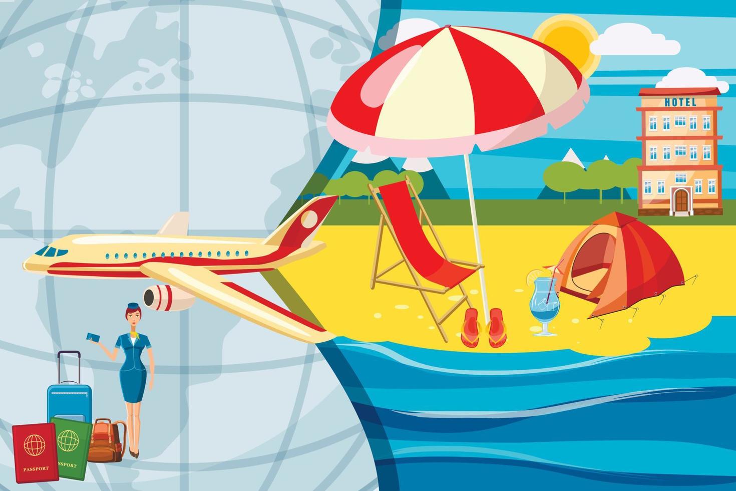 Travel tourism concept, cartoon style vector