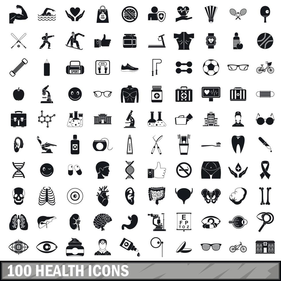 100 health icons set in simple style vector