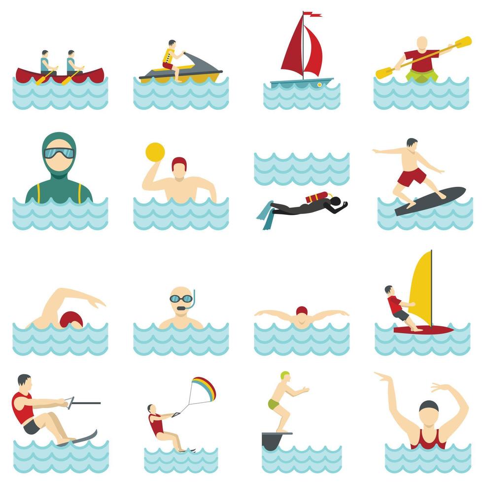 deporte acuático establecer iconos planos vector