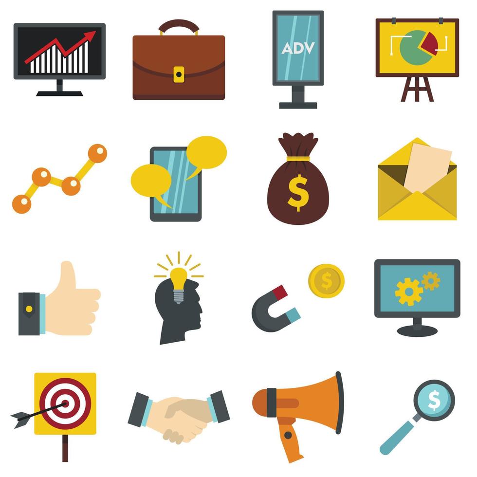 Marketing items set flat icons vector