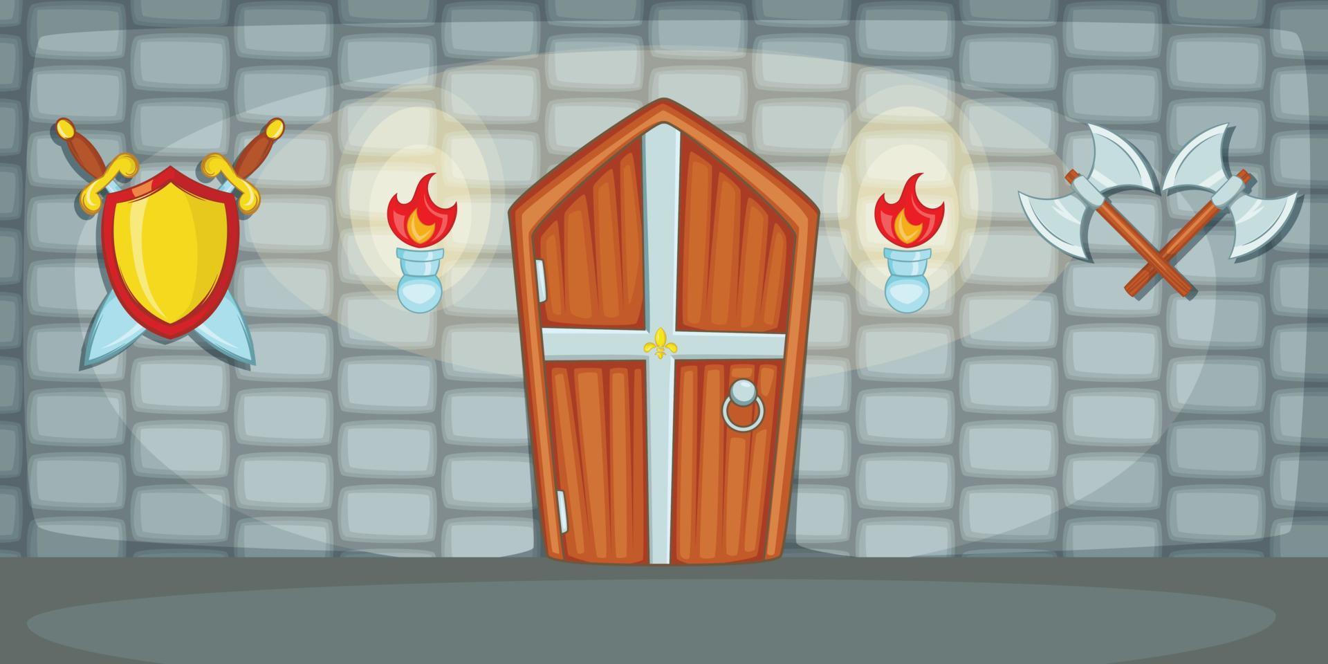 Medieval horizontal banner casemate, cartoon style vector