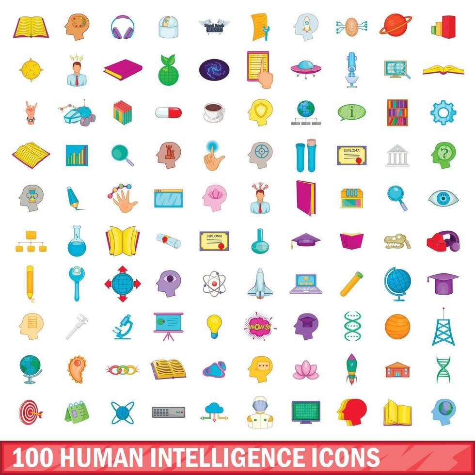 100 iconos de inteligencia humana, estilo de dibujos animados vector