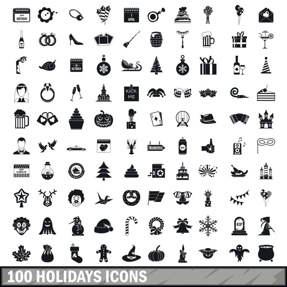 100 holidays icons set in simple style vector