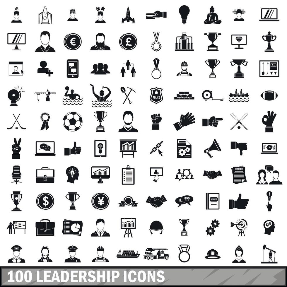 100 leadership icons set in simple style vector