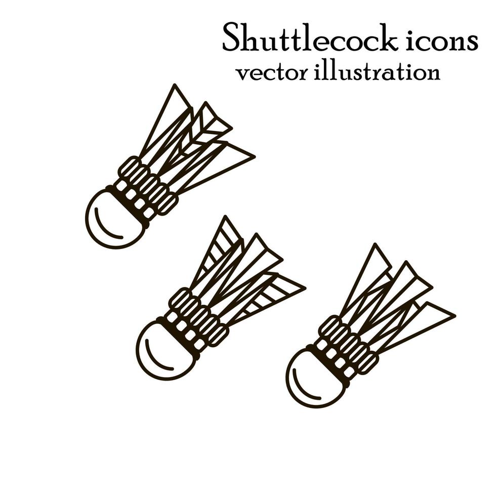 Set of shuttlecock vector icons. Line art illustration.