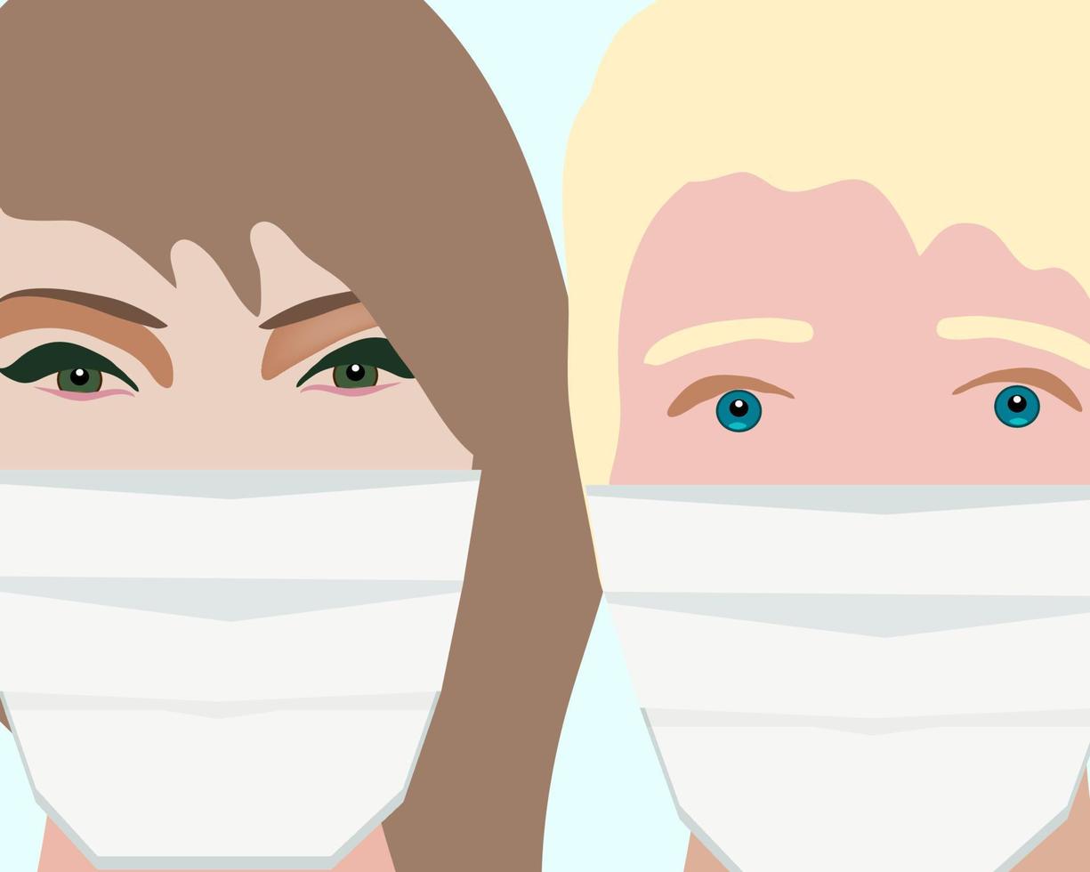 jóvenes con máscaras médicas. coronavirus covid 19 concepto epidémico. ilustración vectorial vector