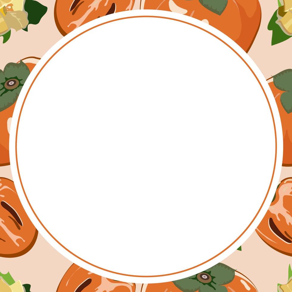 Persimmon fruits. Vector round frame.