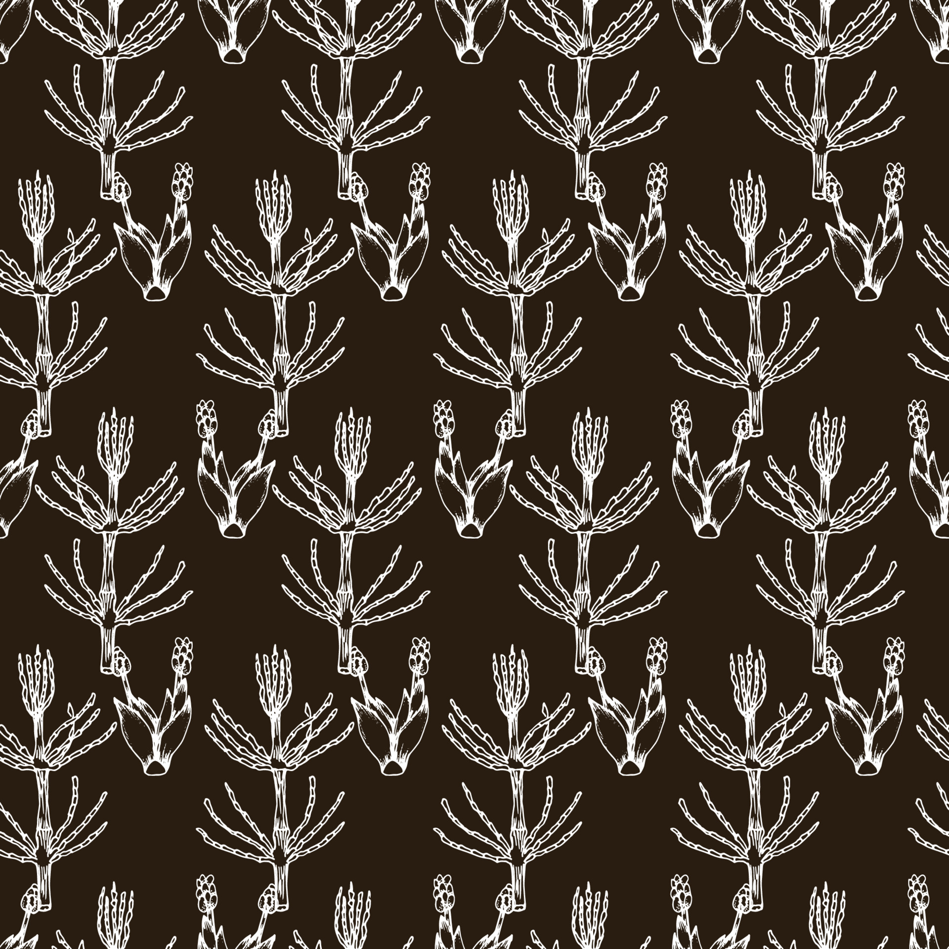 Black and white seamless botanical pattern. Hand drawn floral