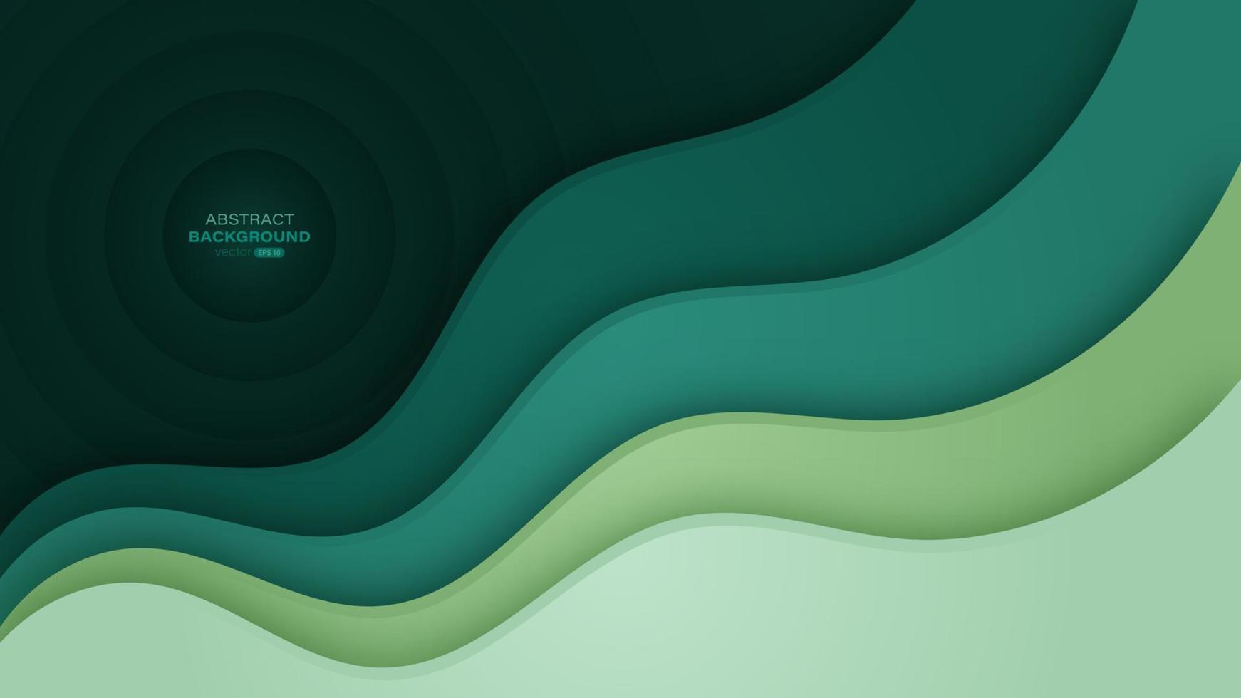 Abstract green paper cut with wavy layers background vector
