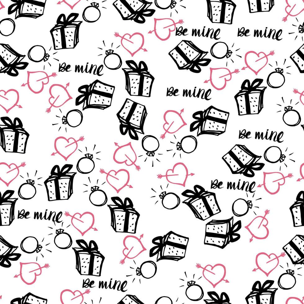 Happy Valentines Day seamless pattern. Vector illustration.