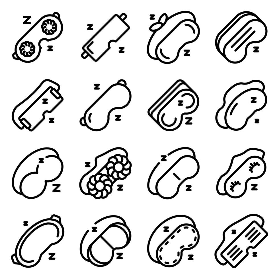 Sleeping mask icons set, outline style vector