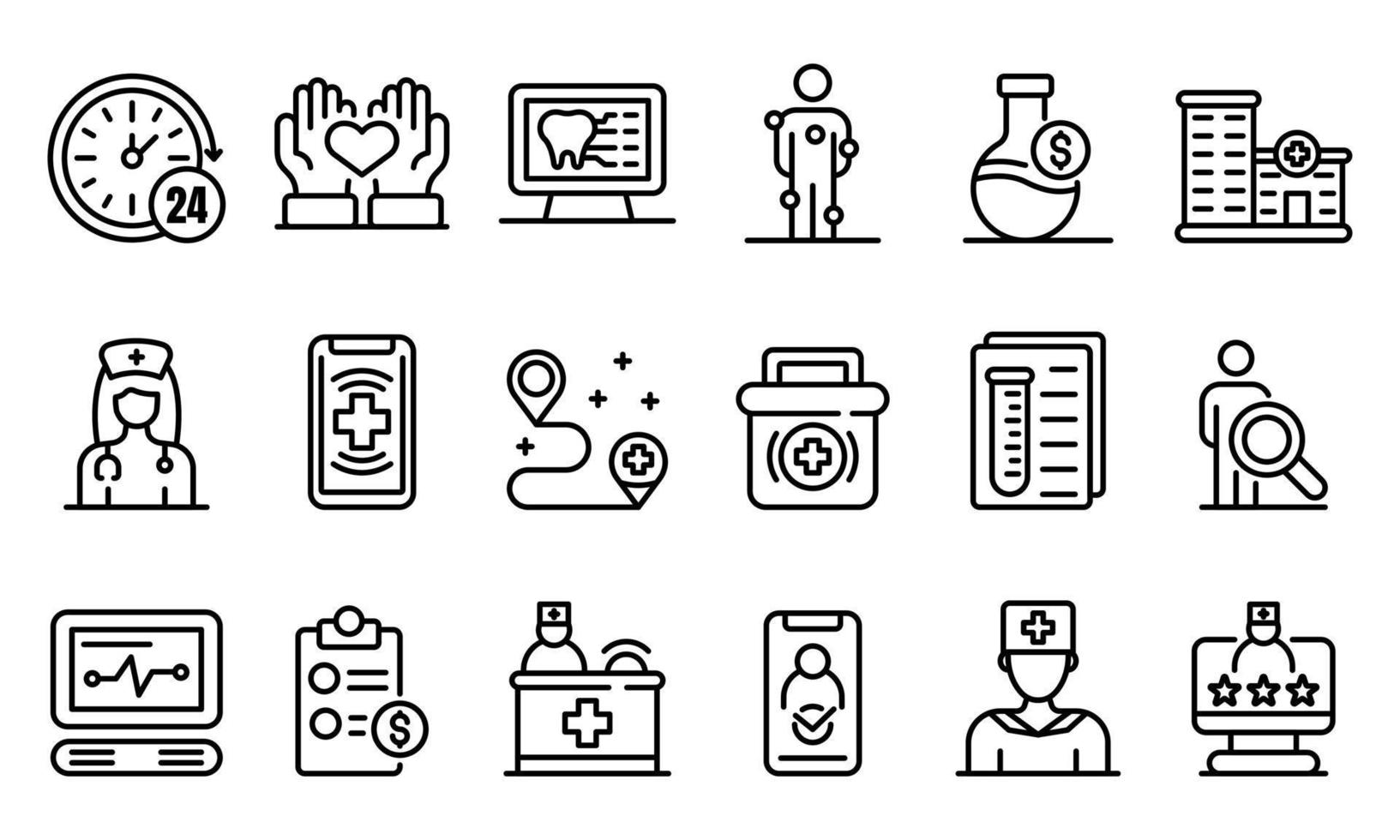 Private clinic icons set, outline style vector
