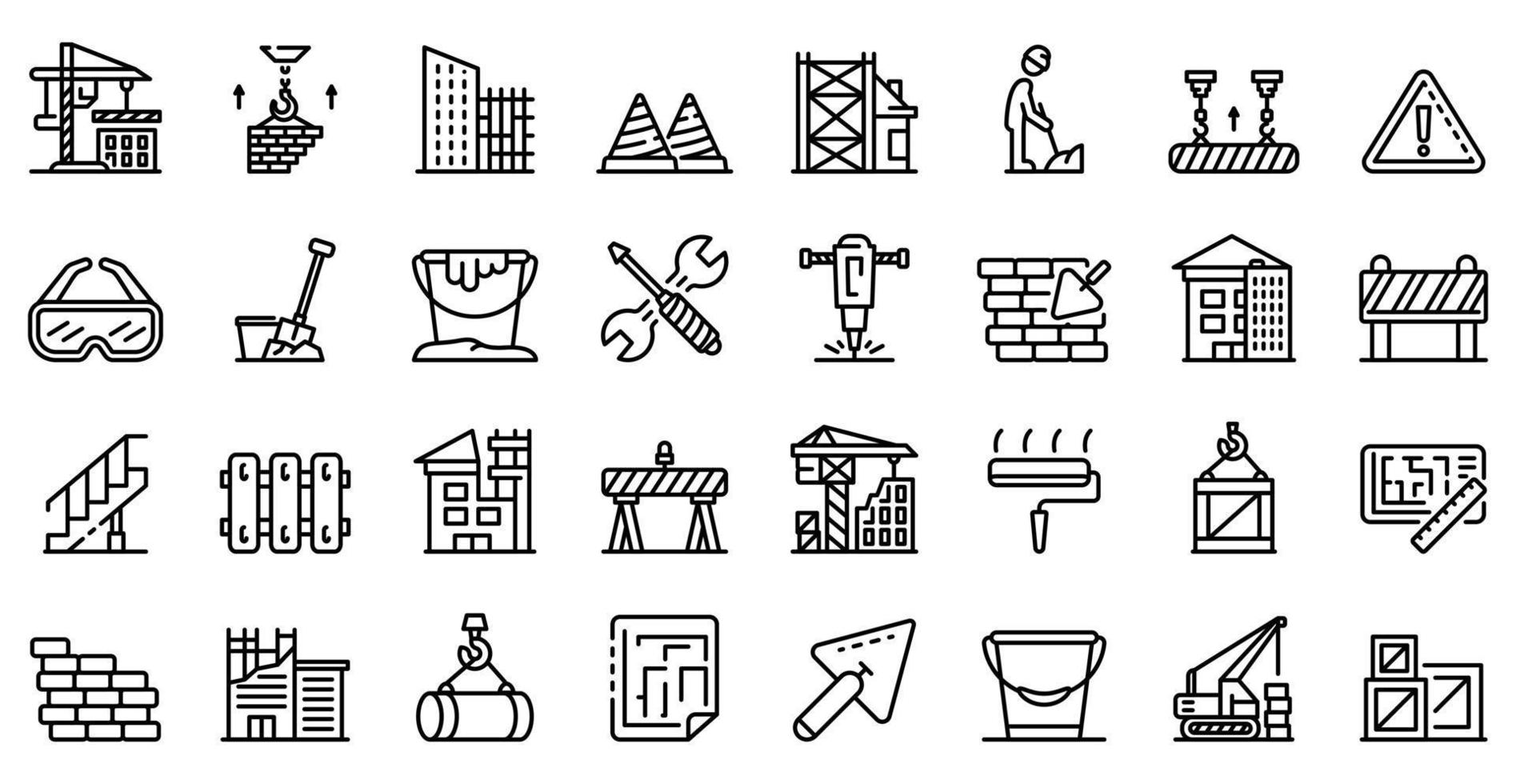 Building reconstruction icons set, outline style vector