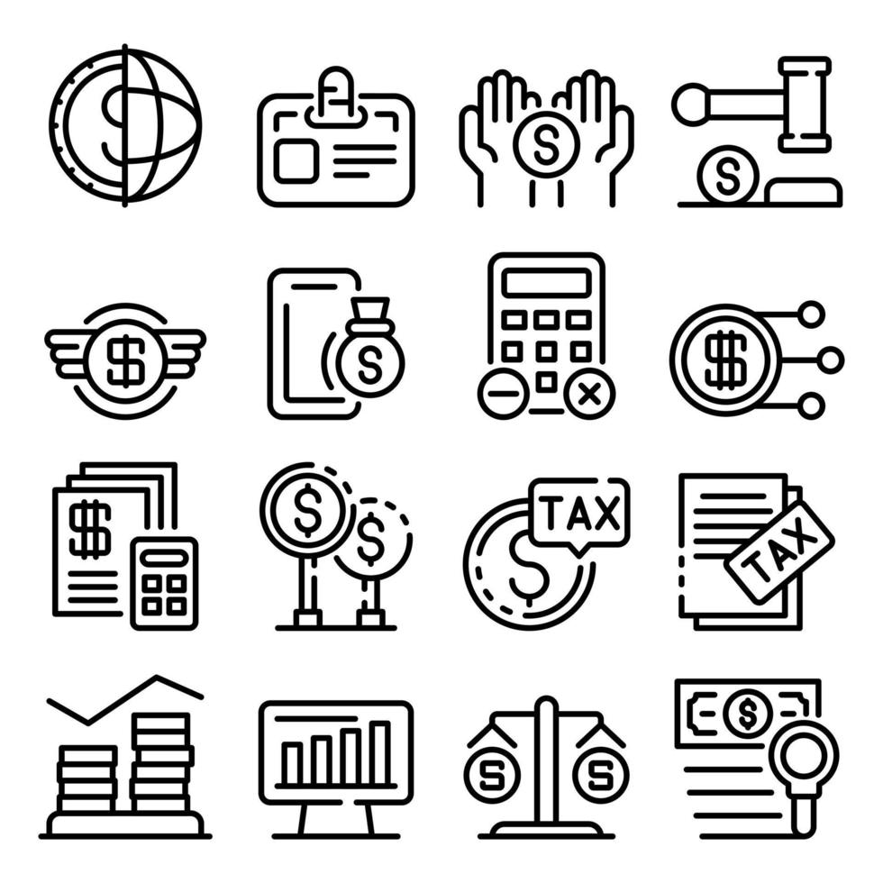 Tax regulation icons set, outline style vector
