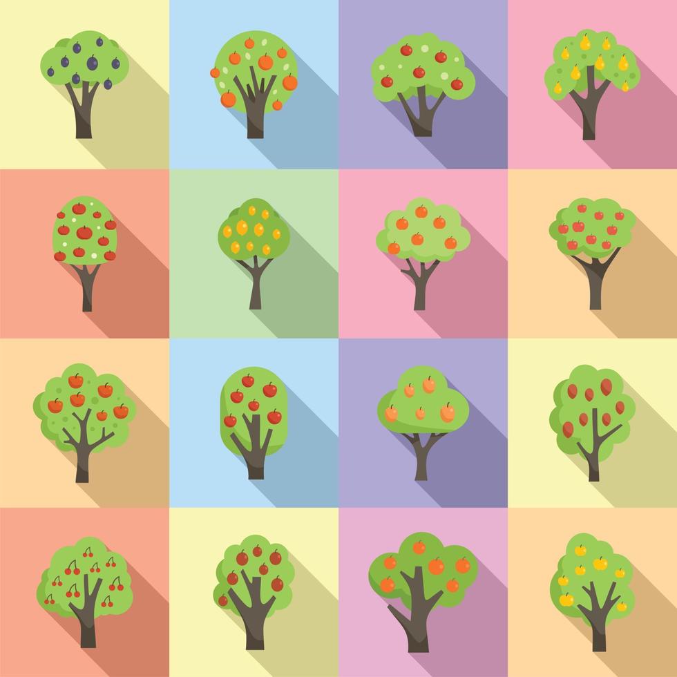 Fruit tree icons set flat vector. Apple garden vector