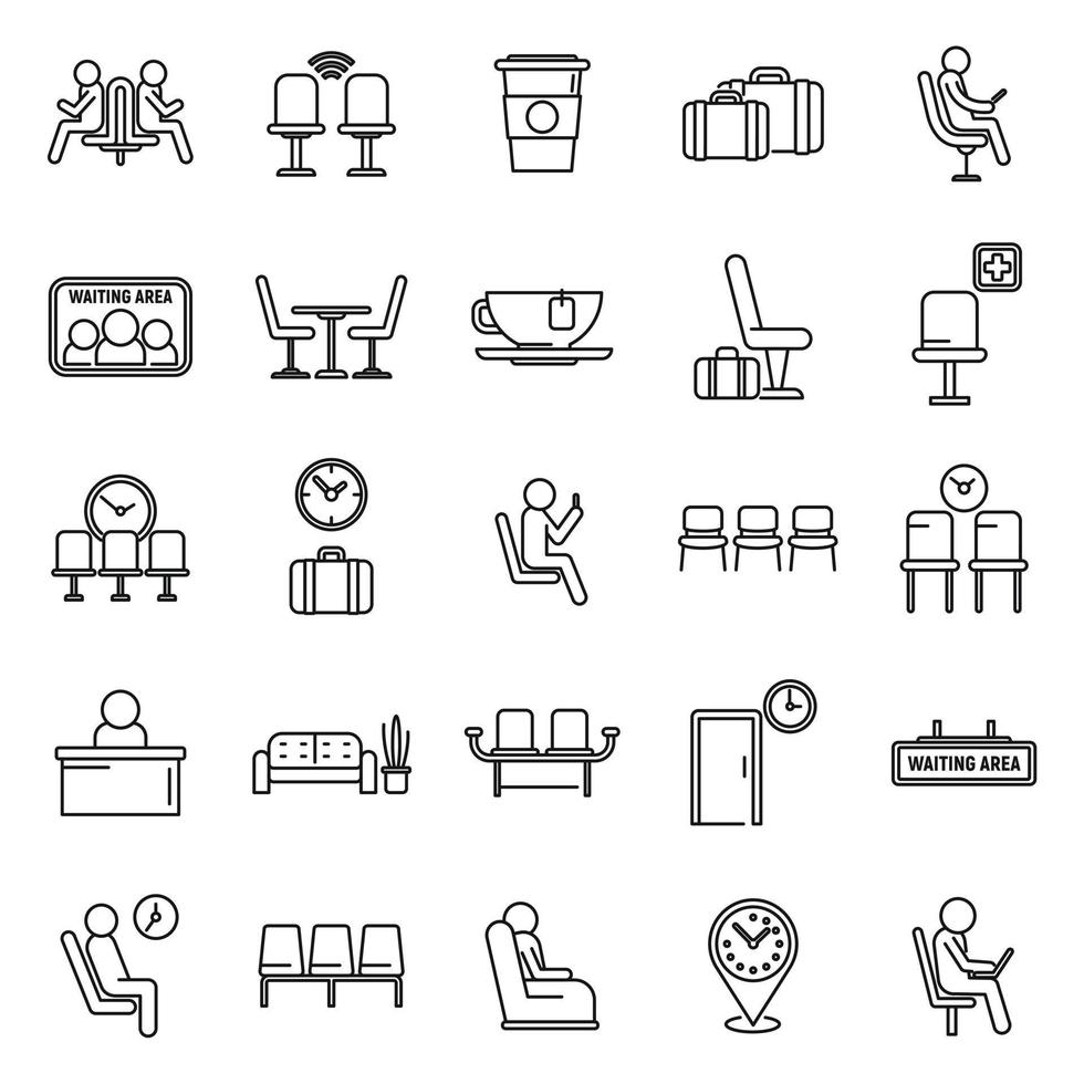 Waiting area icons set outline vector. Wait room vector