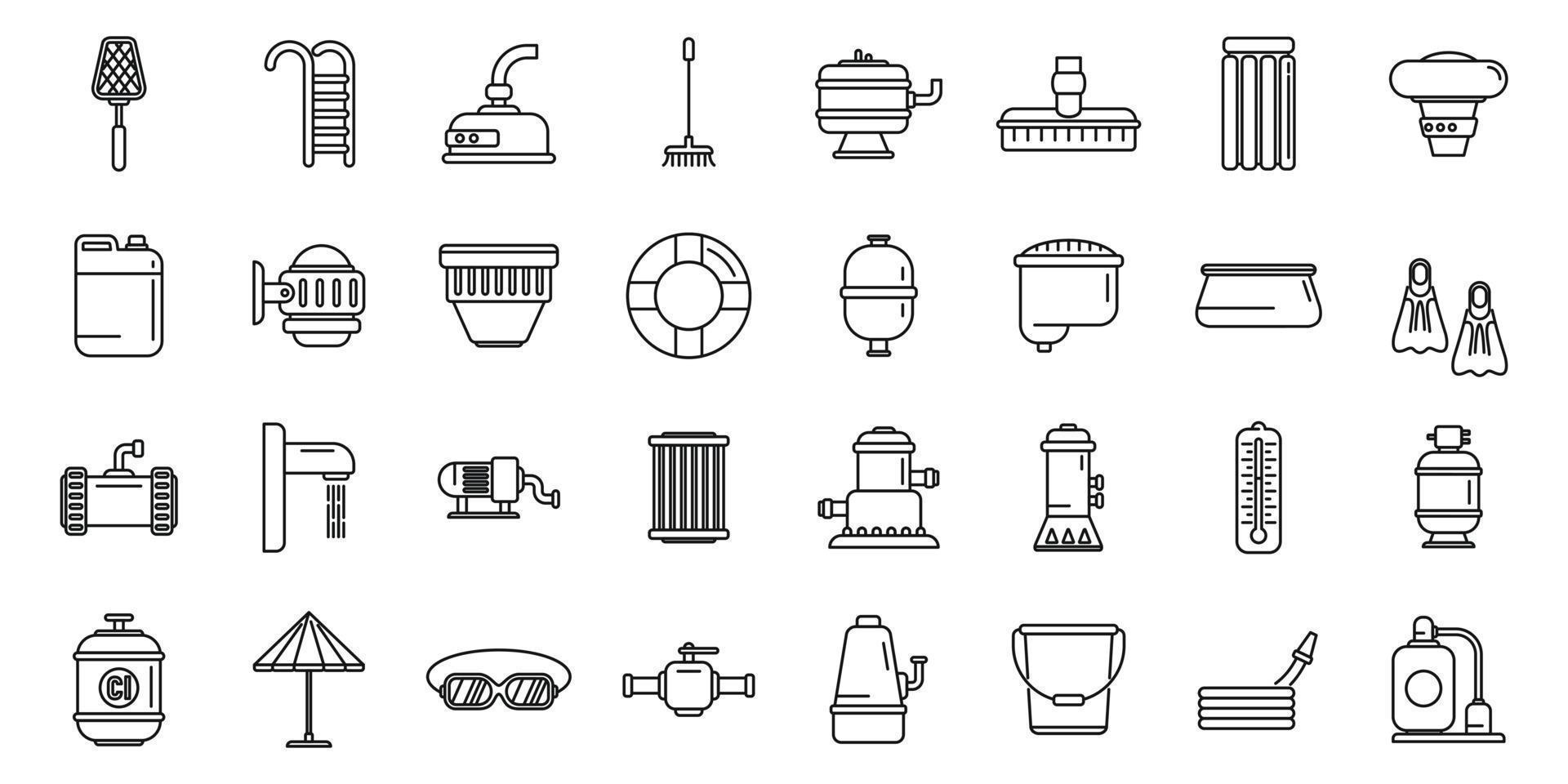 Equipment for pool icons set outline vector. Clean skimmer vector