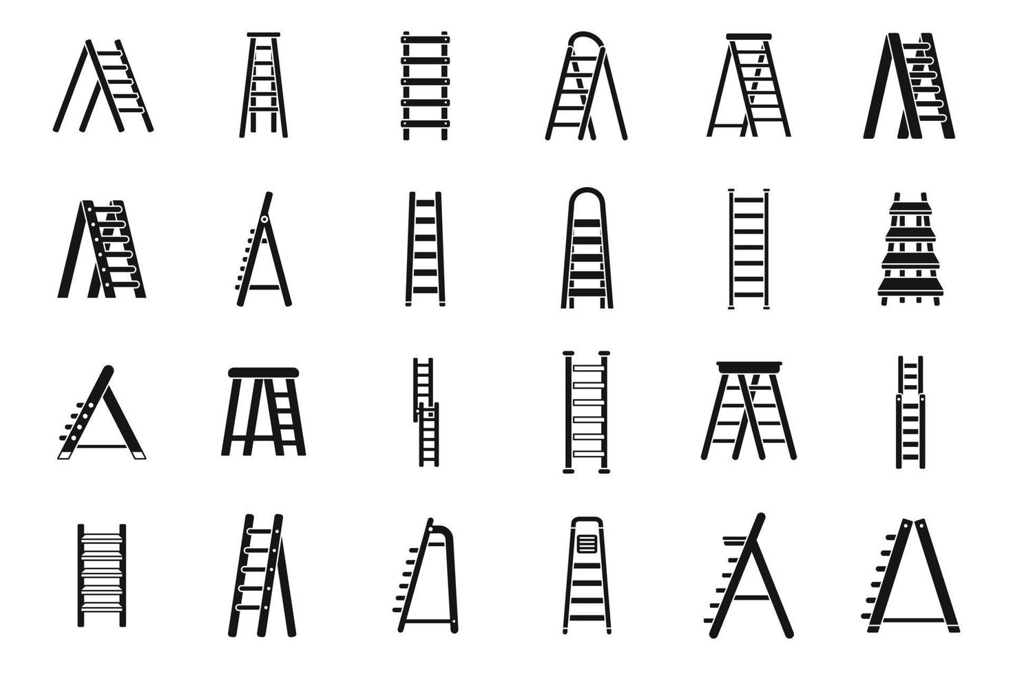 los iconos de la escalera de tijera establecen un vector simple. casa de metal