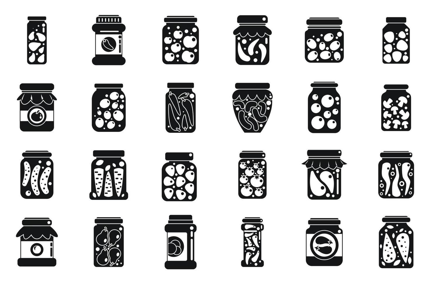Pickled products icons set simple vector. Autumn canned vector