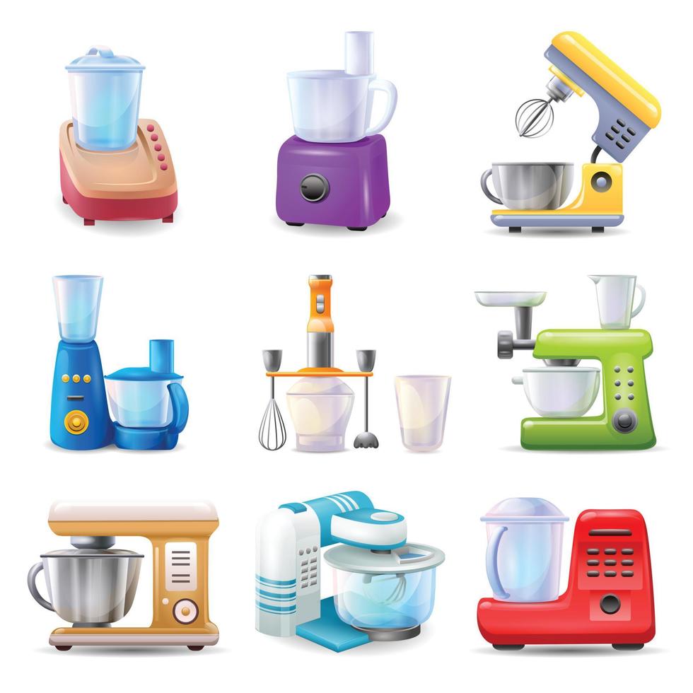 Food processor icons set cartoon vector. Cook equipment vector