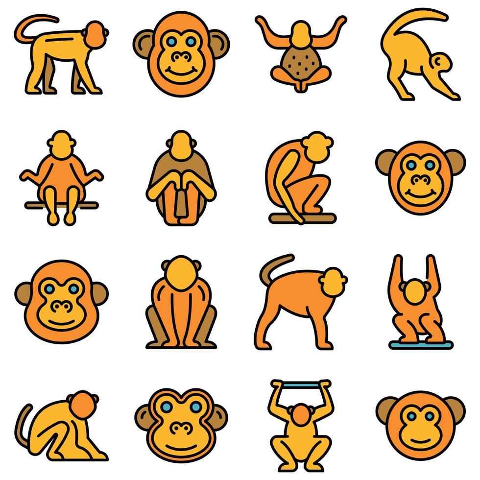 Gibbon icons set vector flat