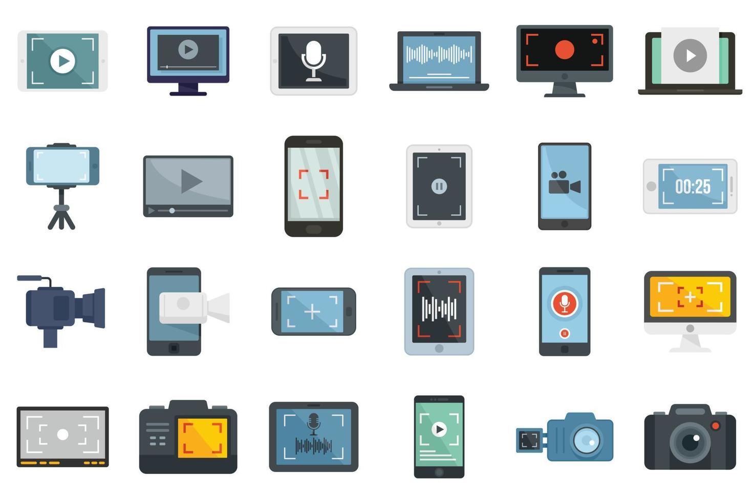 conjunto de iconos de grabación de pantalla vector plano aislado