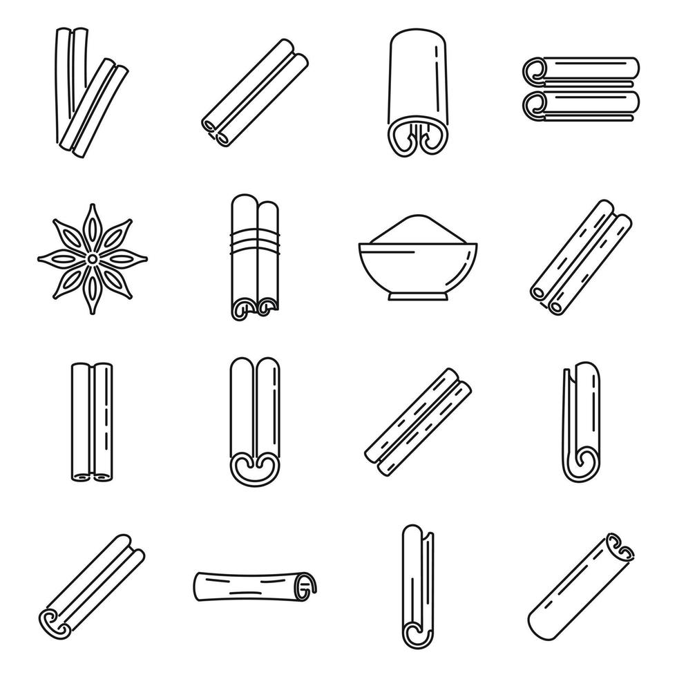 Cinnamon icons set outline vector. Christmas aroma vector