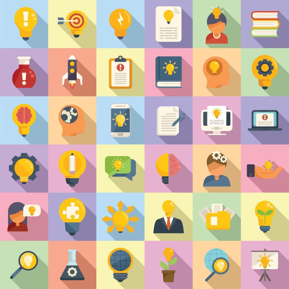 Idea icons set flat vector. Light bulb vector