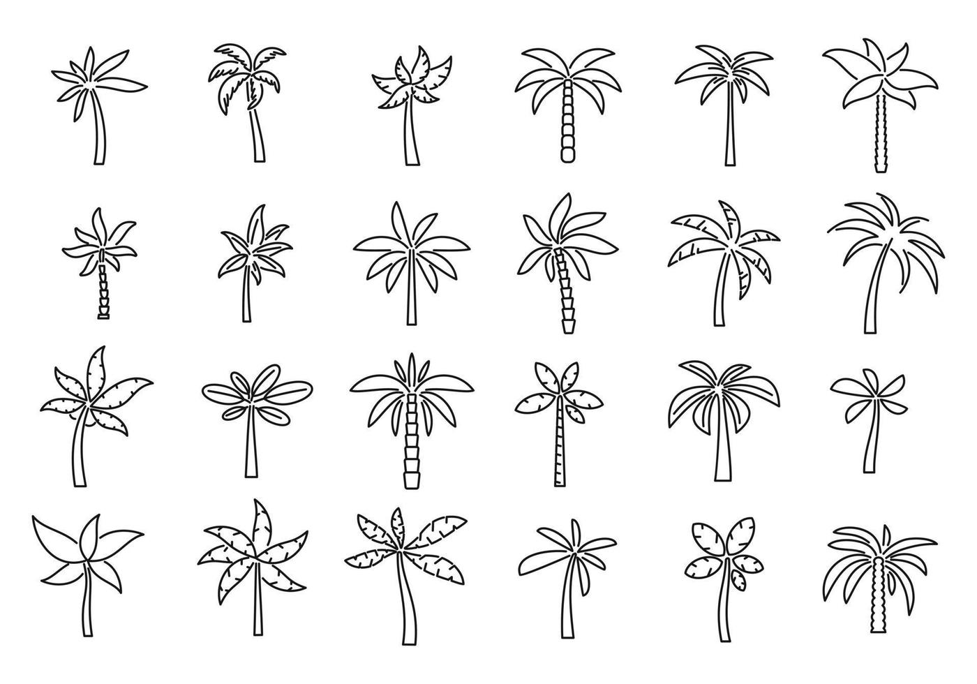 Palm icons set outline vector. Hawaii tree vector