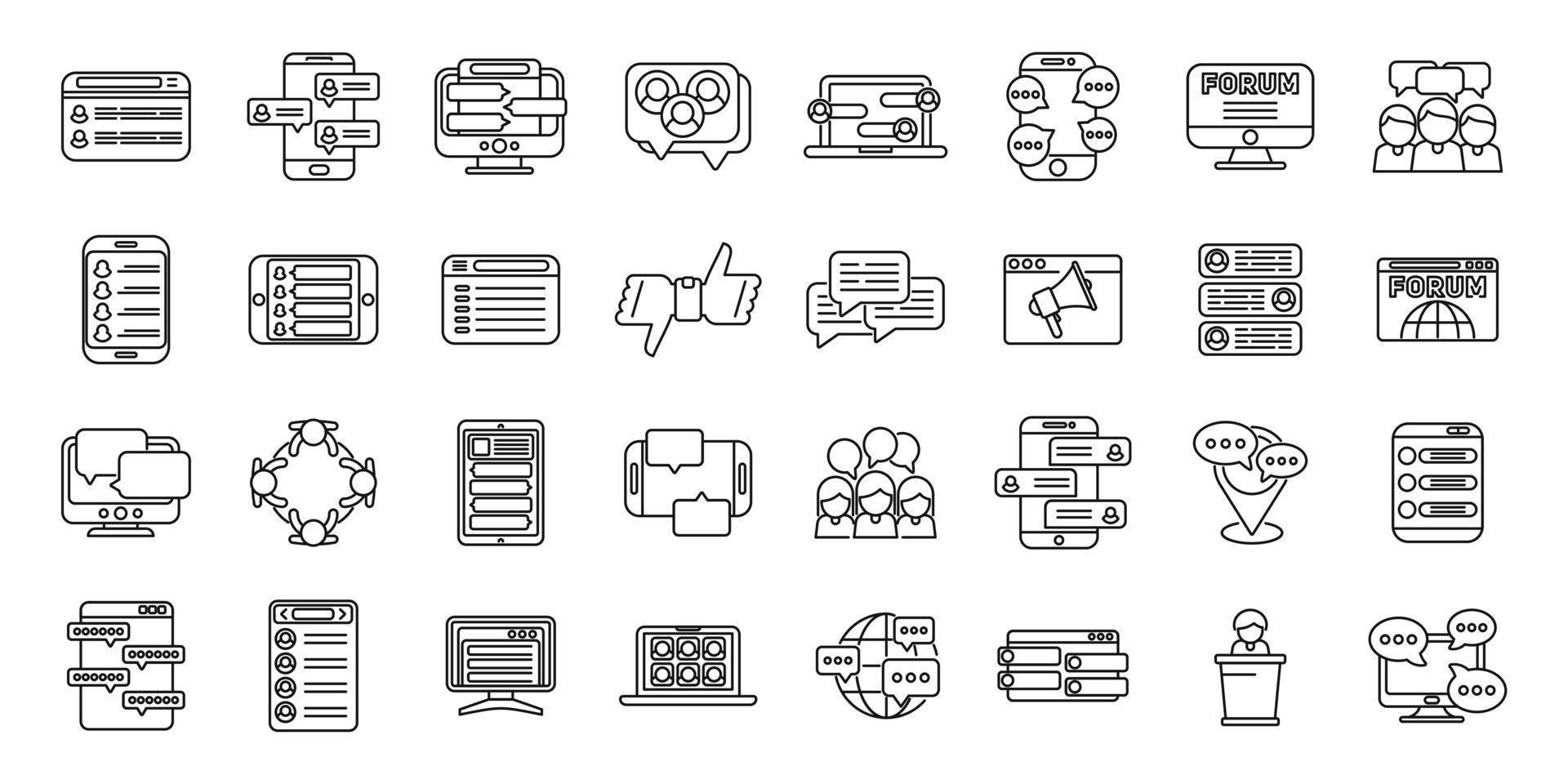 Forum icons set outline vector. Feedback dialog vector