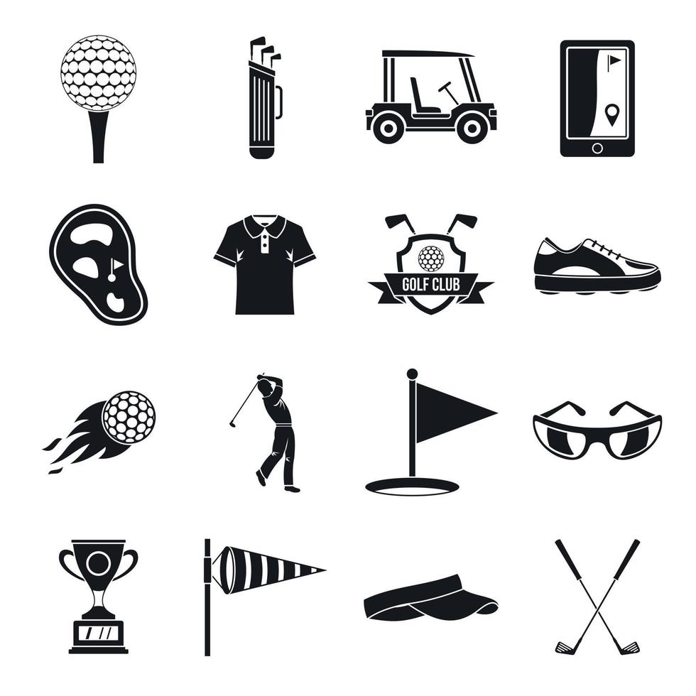 conjunto de iconos de artículos de golf, estilo simple vector