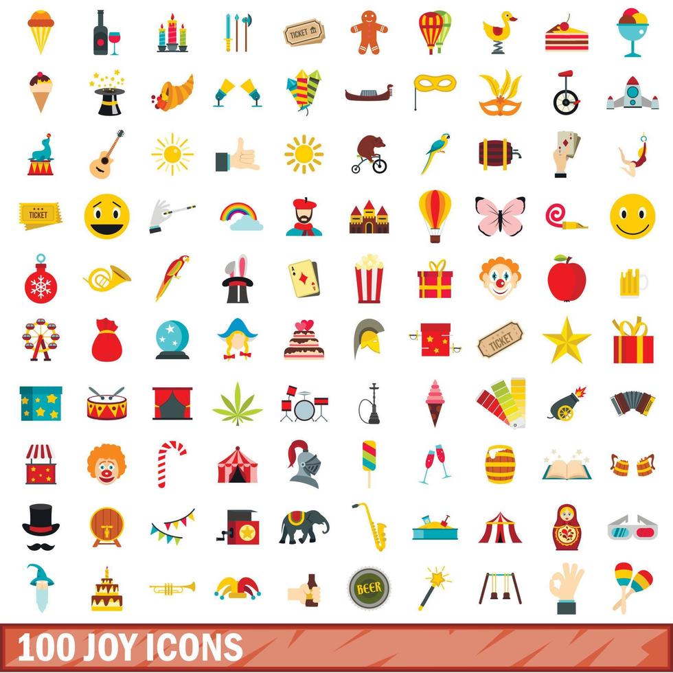 100 joy icons set, flat style vector