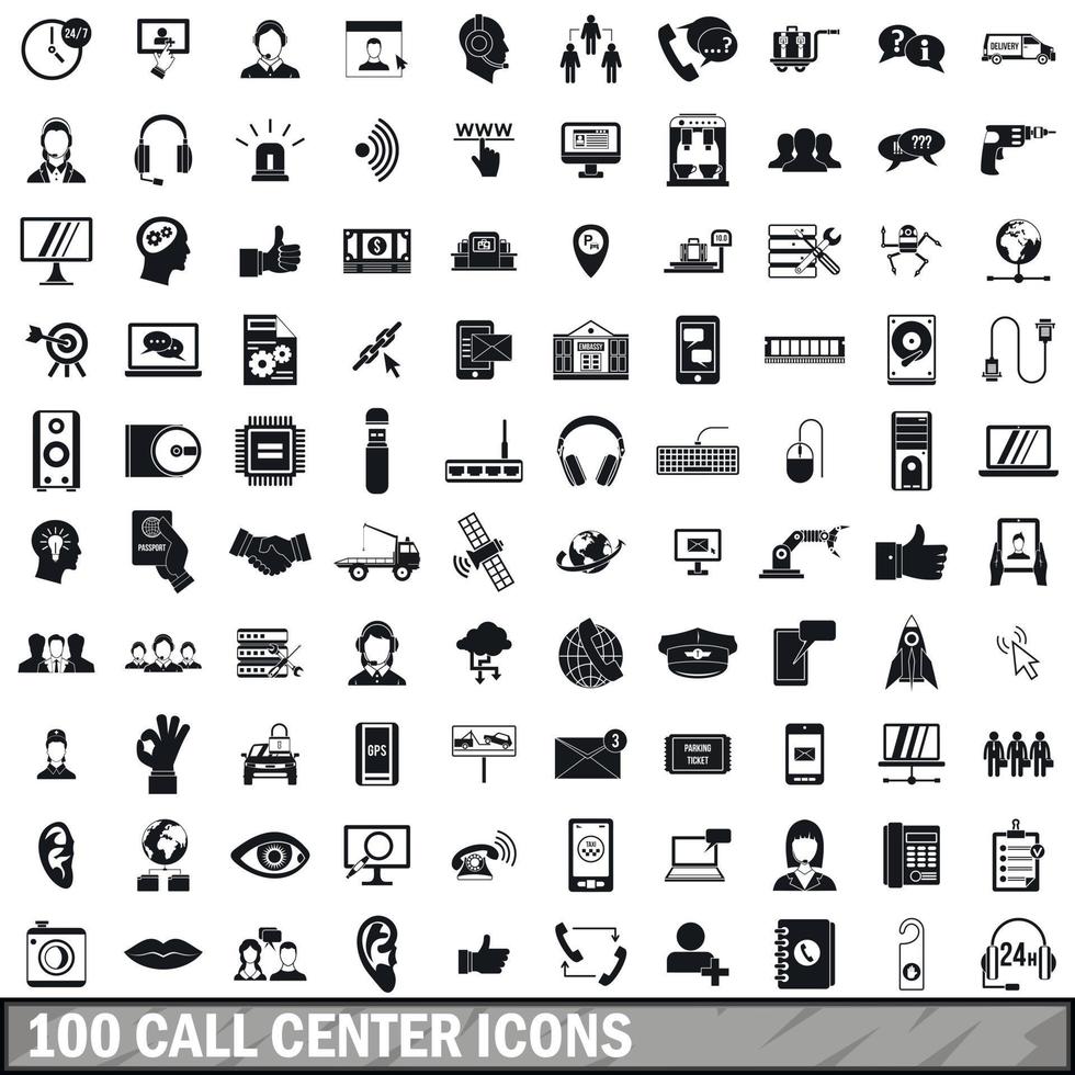 100 call center icons set, simple style vector