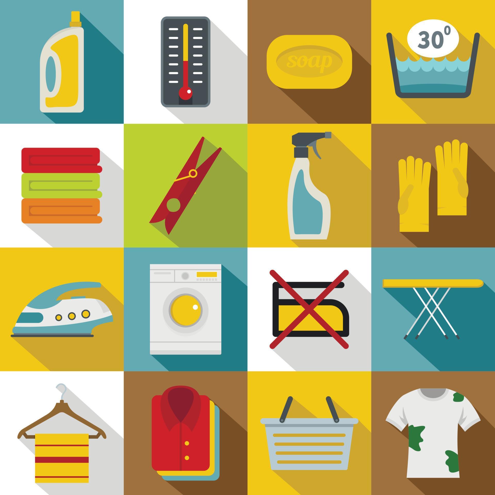 Laundry icons set, flat style 8910445 Vector Art at Vecteezy