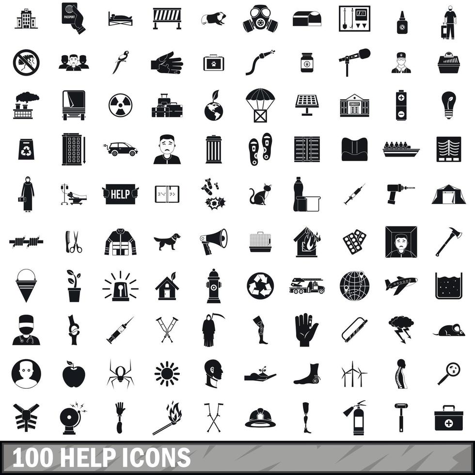 100 help icons set, simple style vector