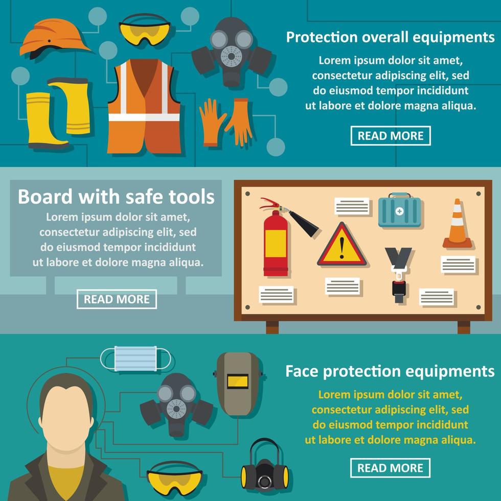 Job safety banner horizontal set, flat style vector