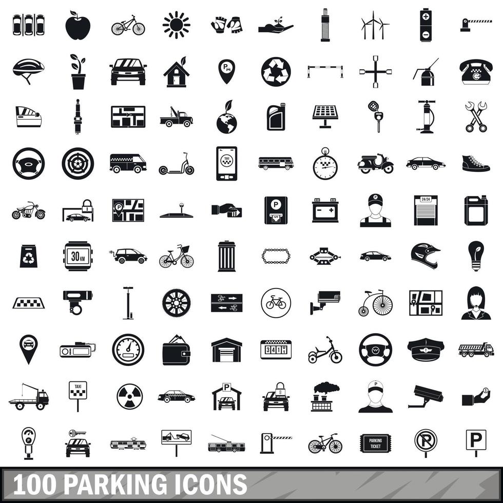 100 parking icons set, simple style vector