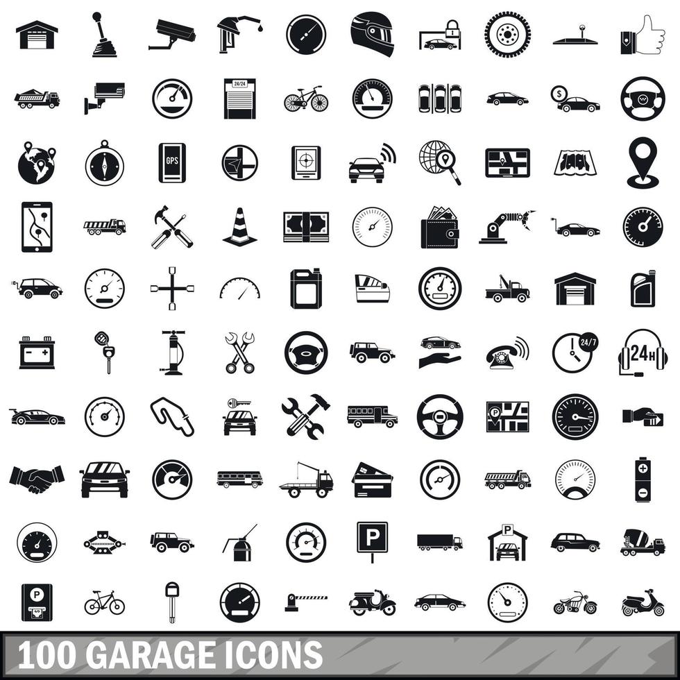 100 garage icons set, simple style vector