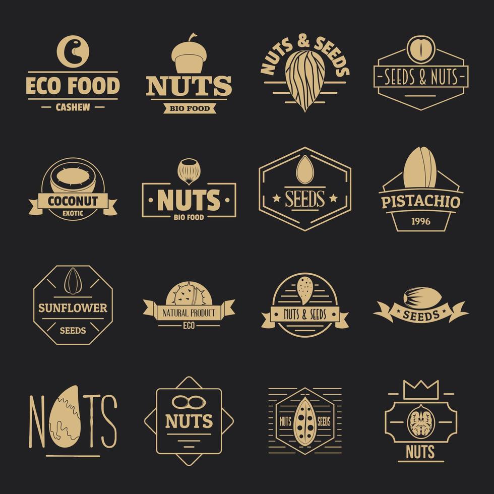 Conjunto de iconos de logotipo de semillas de nueces, estilo simple vector