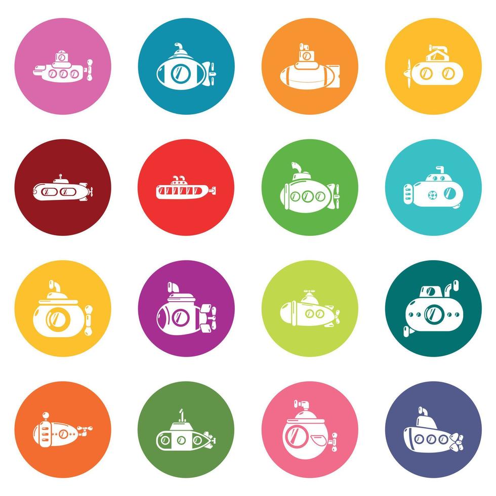 conjunto de iconos submarinos vector de círculos coloridos