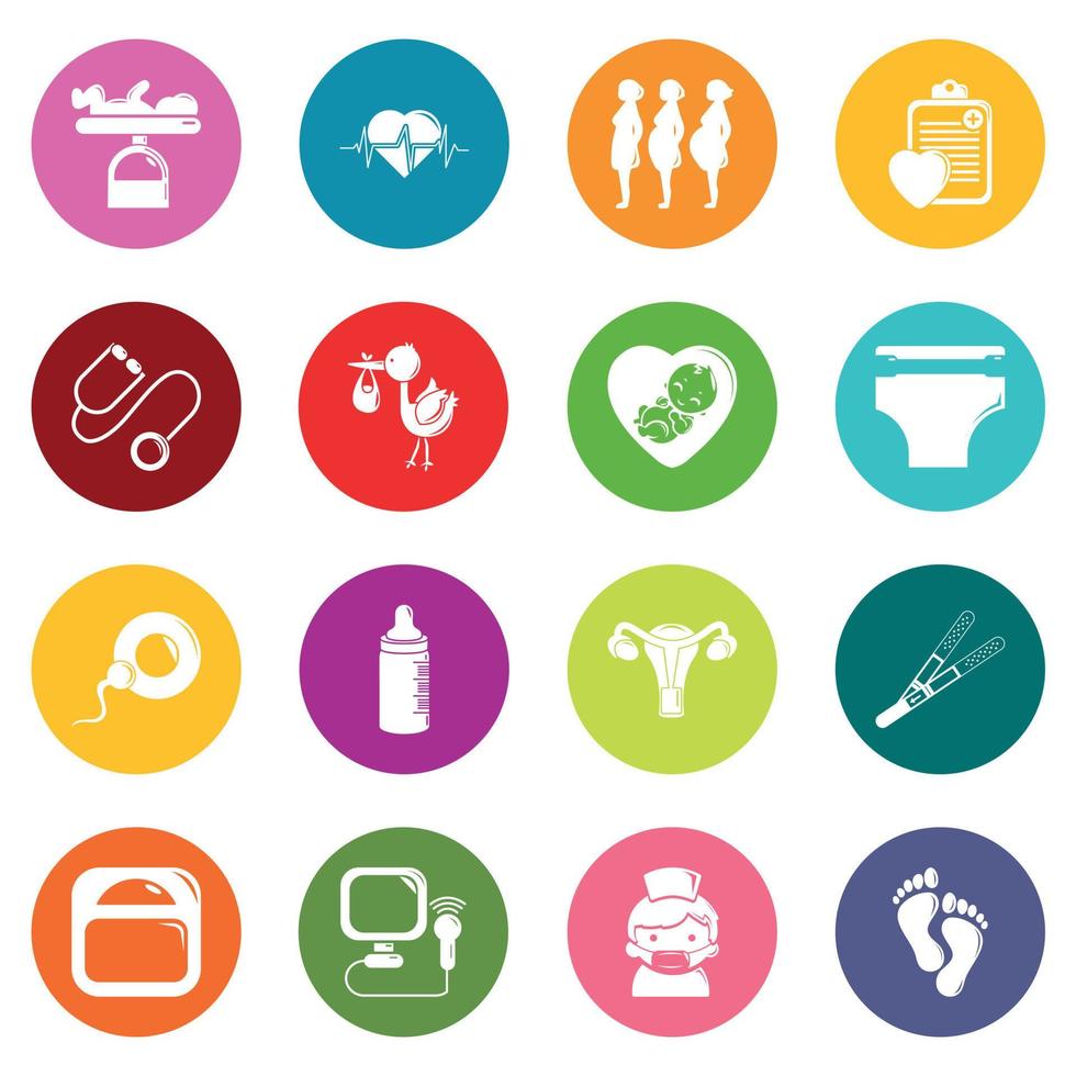 Pregnancy icons set colorful circles vector